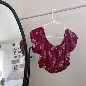 Maroon Floral Cropped Shirt Sleeve